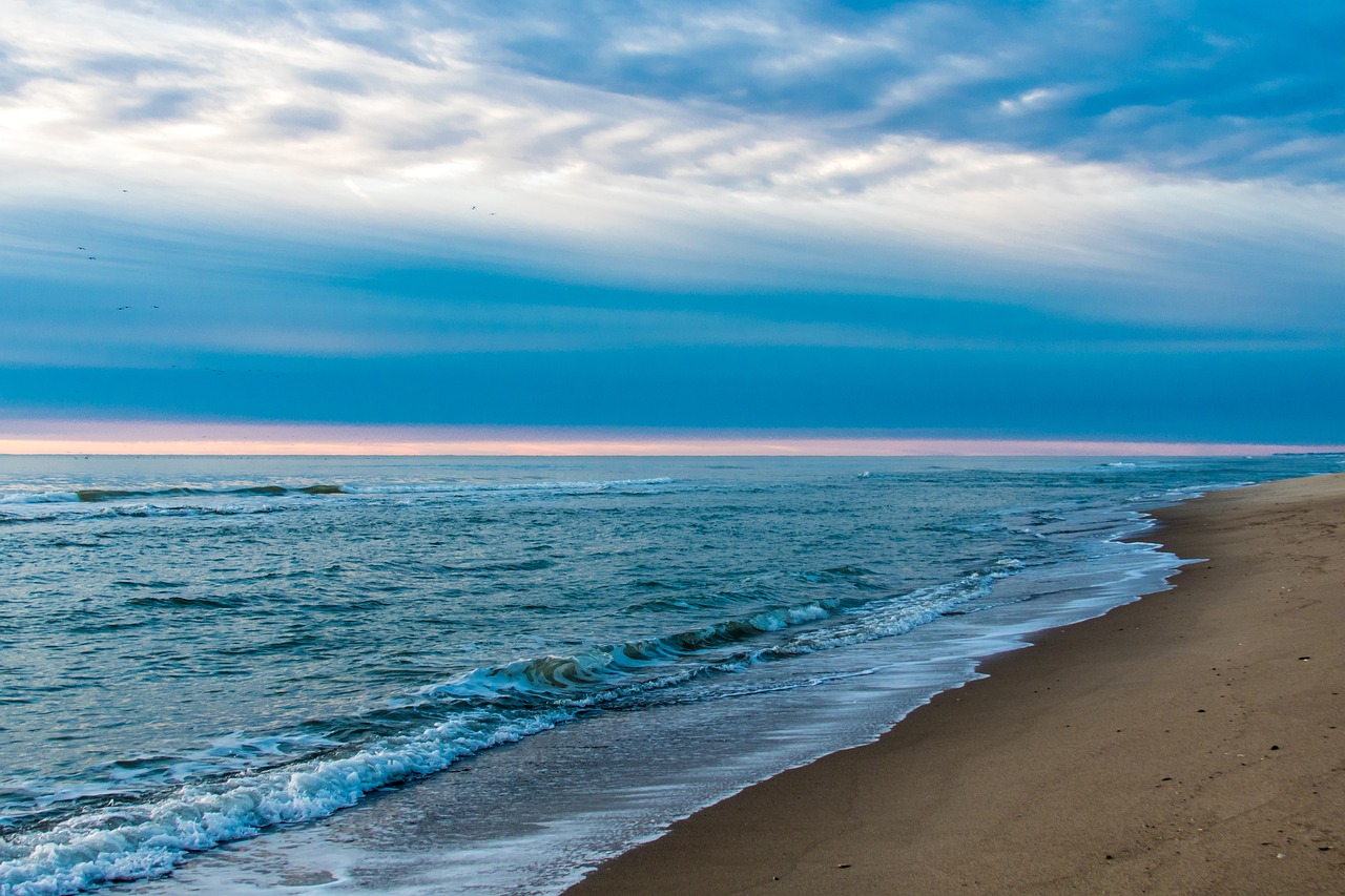 beach, sunrise, clouds